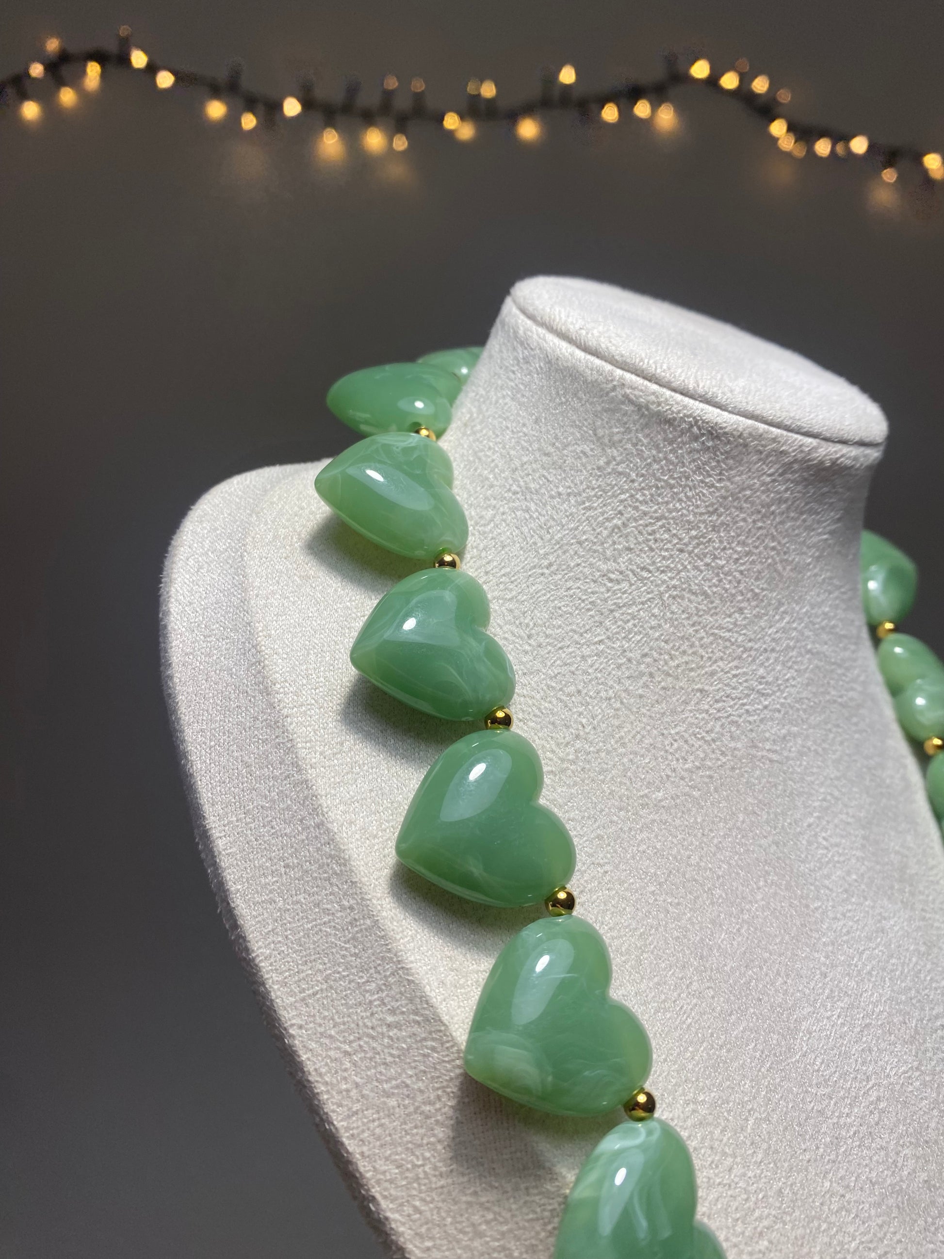 Collier cœurs vert
